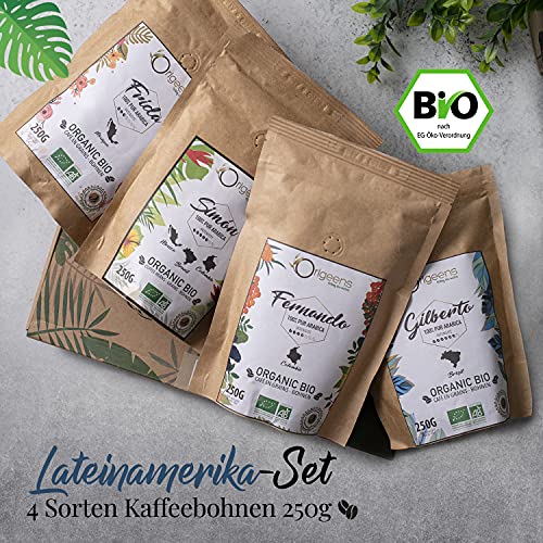 ORIGEENS Bio Kaffeebohnen Probierset 1kg | Premium Bio Arabica Kaffee Ganze Bohnen Set 4x250g |...