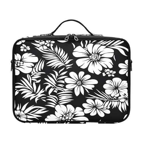 zyrtty Travel Makeup Train Case Black White Flower Pattern Cosmetic Organizer Portable Storage Bag with Adjustable Dividers for Cosmetics Brushes Toiletry Jewelry Digital Accessories