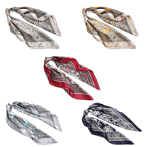 5-Pack Women's Silk Square Scarf Set - Soft Bandana Head Wrap, Headscarf, Hair Accessory - 60x60 cm (Multipurpose Fashion Scarf)2