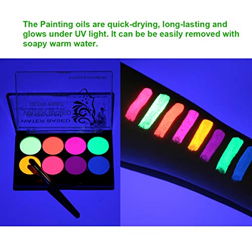 Loijon Kit de Pintura Corporal Rosto Pintura Profissional À Base de Água Brilho 8 Cores com 1 Pincel