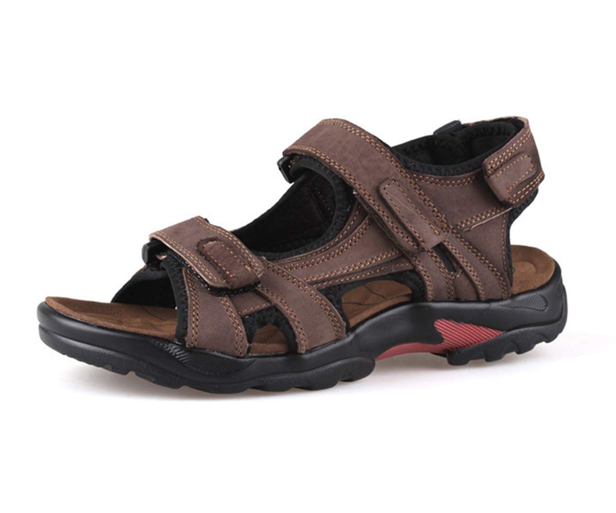 Sandales Homme Cuir de Vachette Bout Ouvert Chaussures de Marche Été en Sandales Sports à Confortable pour Trekking Plage (Kaki, Adulte, Homme, 47, Numérique, Système Taille Chaussures EU, Moyen)