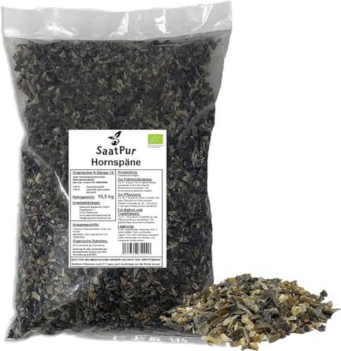 SaatPur® Hornspäne Naturdünger 10,5 kg, 100% natürlicher Dünger mit 14% Stickstoff für Gemüse- und Ziergarten, Natürlicher Stickstoffdünger und Gartendünger mit Langzeitwirkung