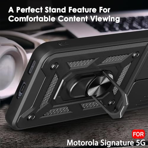 Image of TheGiftKart Tough Armor Bumper Back Cover Case for Motorola Moto Signature 5G | Sliding Camera Cover, KickStand & Ring Holder | 360 Degree Protection Cover Case for Moto Signature 5G (PC & TPU, Black)