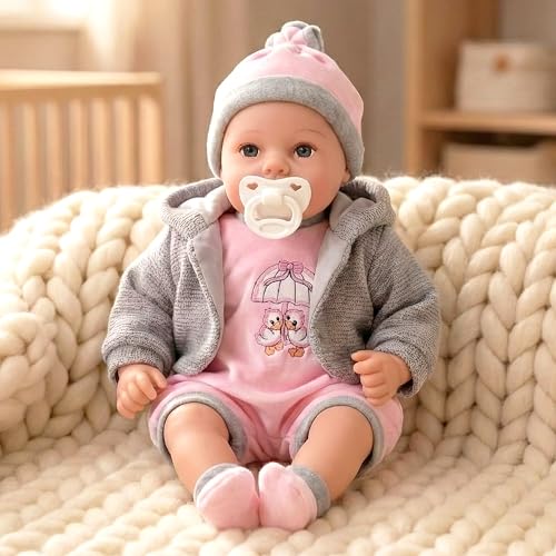 The Magic Toy Shop BiBi Doll Blush Realistic Baby Doll 18 Soft Vinyl Baby for Girls & Boys with Interactive Sounds & Trendy Outfit Newborn Girl for Kids 18 Months+