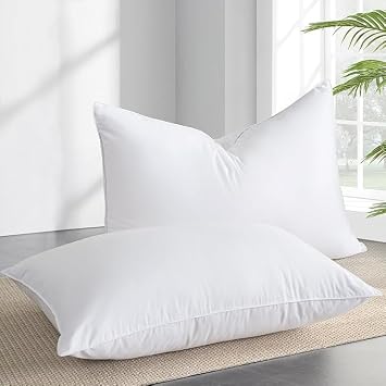 Goose Feather Down Pillows Standard Size Set of 2 - Luxury Soft Feather Down Pillow for Sleeping - Hotel Quality Bed Pillows - Wrapped in Polyester Solid White, 20x26 Inches