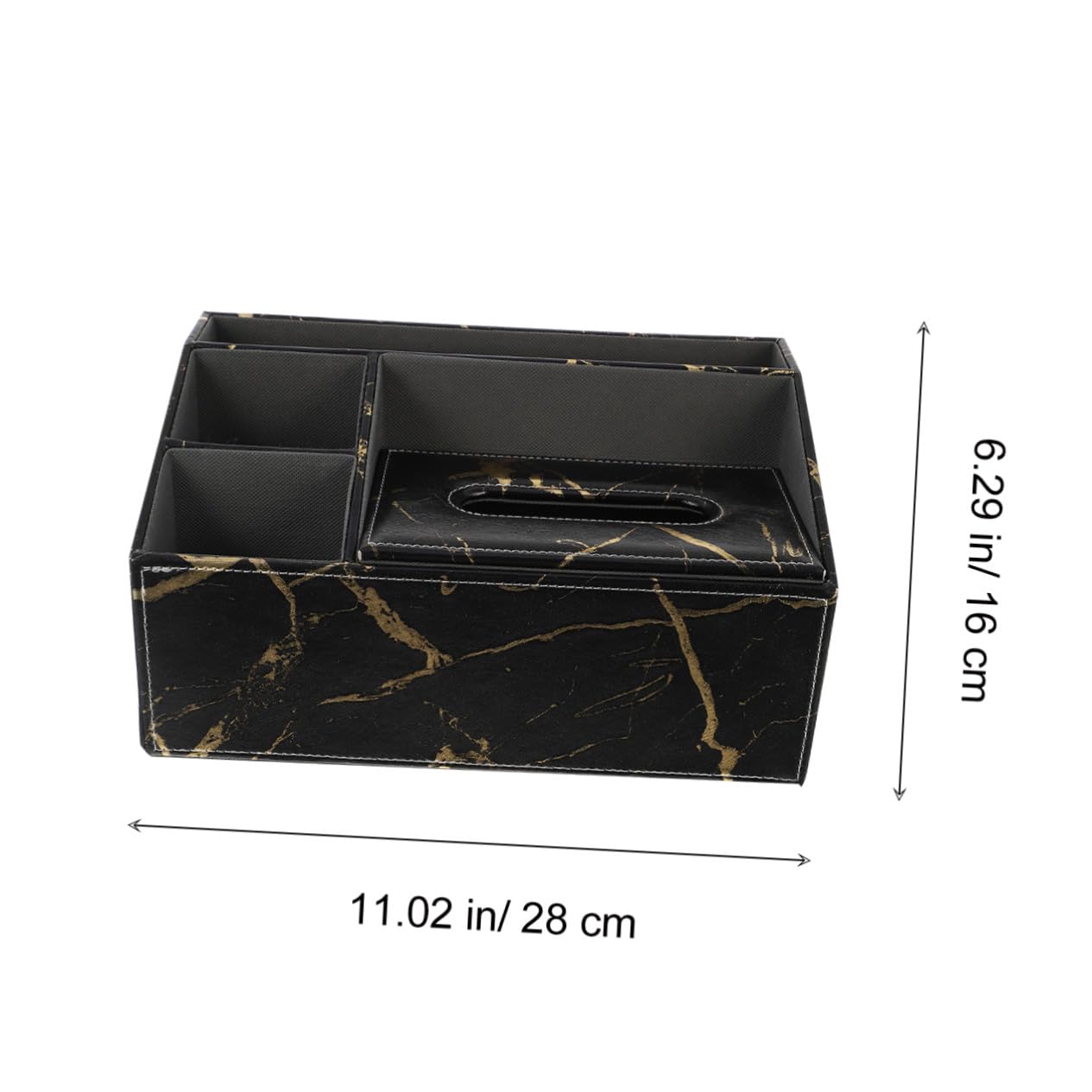 Caja de Almacenamiento Multifuncional 3 Compartimentos, Cuero Grueso Veta de Mármol Negra y Soporte para Control Remoto, Organizador de Escritorio para Hogar, Oficina y Hotel
