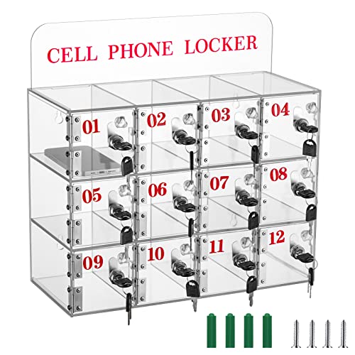 Clear Cell Phone Locker Box With Keys Acrylic Cell Phones Storage Cabinet Wall Mounted Clear Phone Lock Box Classroom Phone Organizer For Pocket Cellphone Holder School Office (12 Slots Style) #TOP7