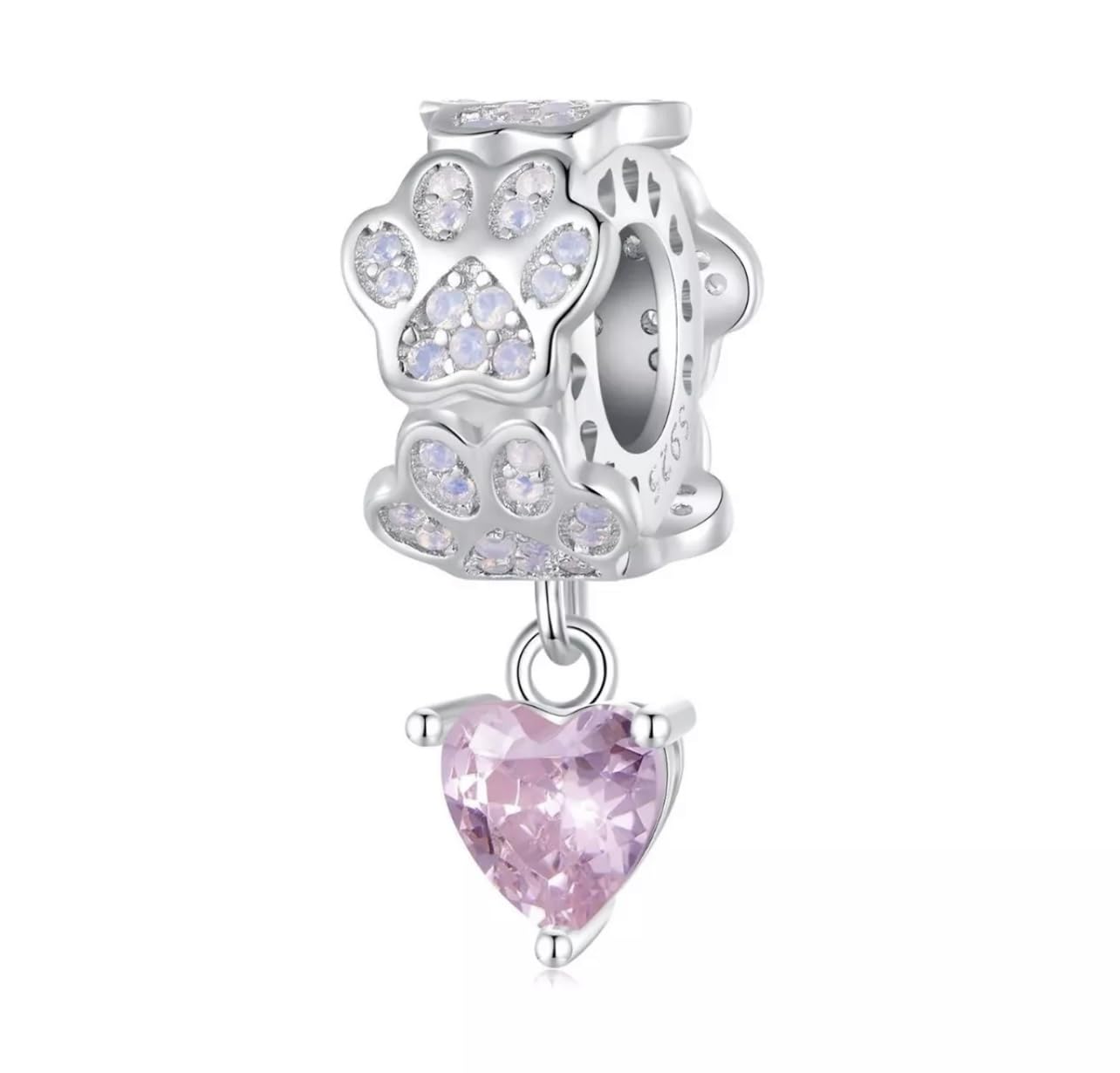 Abalorio con Forma de corazón y Estampado de Pata de ópalo, Animal, Perro, Gato, Plata de Ley 925 auténtica, Compatible con Pulsera Pandora
