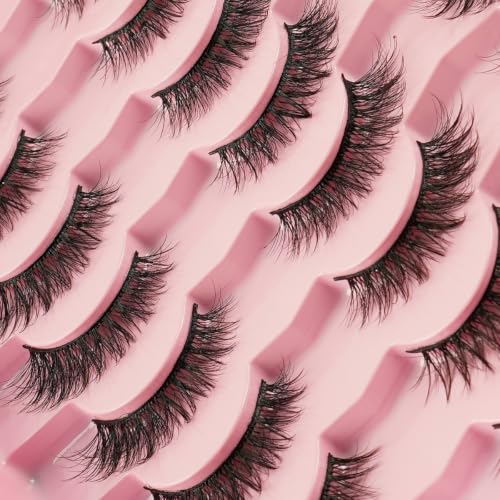 Image of MAYCREATE False Eyelashes Doll Eye Fake Lash Strips Natural Eyelash Pack Short Faux Mink Strip Lashes Manga Look Hybrid Full for Daily Makeup and Beginners-Black-A