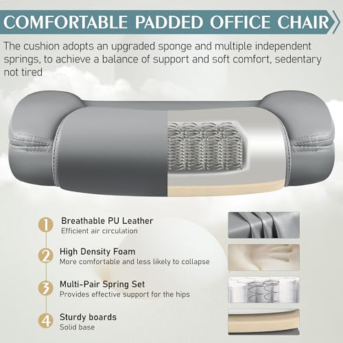 Image of Leather Office Chair, PU Home Computer Desk Chairs with Ergonomic Back Support, 360Swivel Free,Small Gaming Chair with Wheels and Adjustable Armrests, for Short People Use