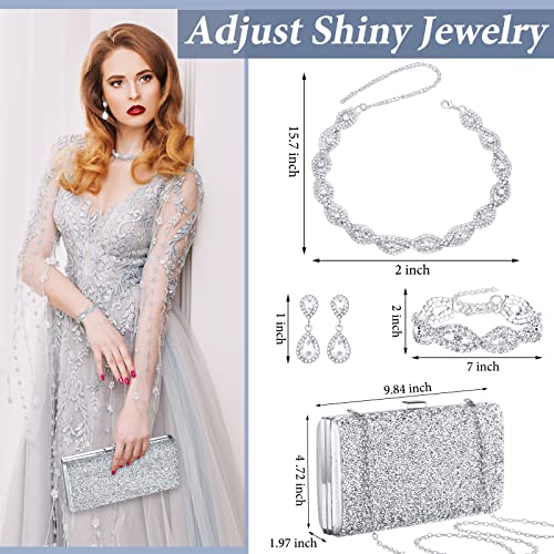 Tiamon 4 Pcs Women Rhinestone Jewelry Set Silver Accessories for Evening Wedding Party Christmas Gift4