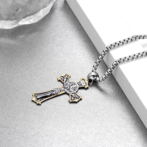 Crucifix Necklace Men 925 Sterling Sliver St Benedict Crucifix Necklace Religious Gifts for Women Men Women3
