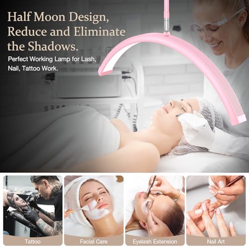 Image of Mznoo Lash Light with Tool Tray, 3600LM LED Moon Light for Lash Tech, Pink | Shadow-free, 3200K to 6500K, Flexible&Adjustable Lamp Head, for Lash Tech /Nail Tech /Esthetician