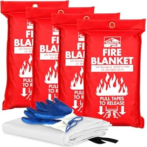 KP Emergency Fire Blanket – 4 pack 40” x 40” – Be a Hero & Save your Home – Fire Suppression Blanket for Kitchen, Fire Blanket for Home and Kitchen, Fiberglass Fire Blanket