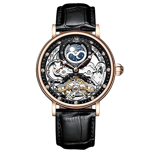 【Fashion Design】 Orologio da polso da uomo con movimento automatico, il movimento del polso è sufficiente per avviare il meccanismo dell'orologio. Elegante design a diamante, scheletro classico e quadrante con numeri romani, ti regalano un'eccezionale bellezza artistica. Questo orologio scheletrato con una copertura trasparente, puoi vedere il movimento del movimento dell'orologio. Aspetto alla moda, tecnologia professionale, ti offre un'esperienza straordinaria.