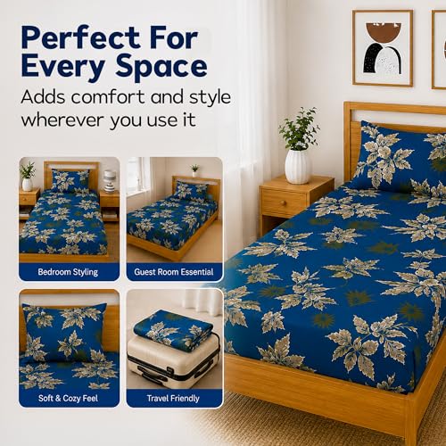 Image of DECORUM Glace Cotton Single Bedsheet with 1 Pillow Cover | Soft, Durable, Lightweight & Skin-Friendly Fabric| Suitable for Single /Diwan Bed Size
