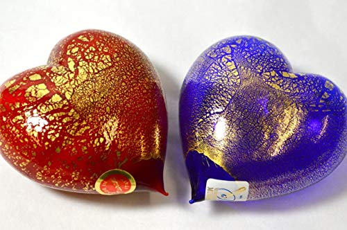 Murano Glass Myitaliandecor Heart Sculpture, Red Blown Glass With Real 24K Gold, Made In Italy #TOP3