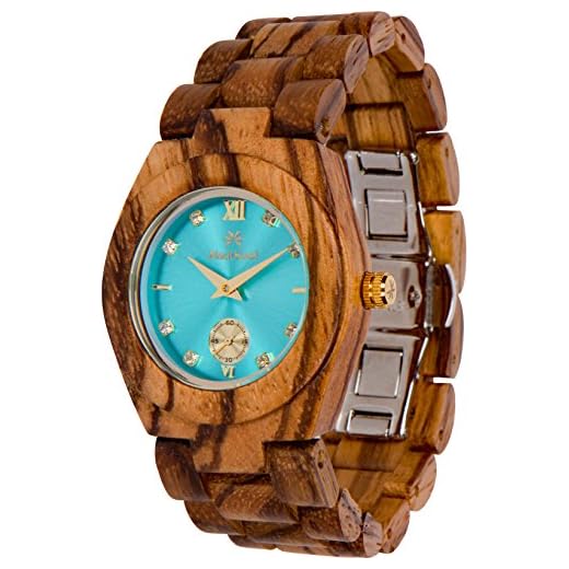 Maui Kool Wooden Watch Hana Collection for Women Analog Wood Watch Bamboo Box (B1 - Zebra Turquoise)