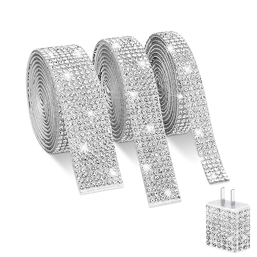 Lot de 3 rouleaux de strass autocollant argenté - Décoration bricolage - Strass cristal diamant