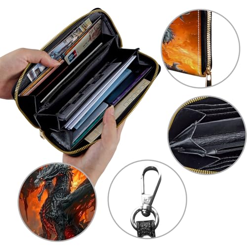 Image of Women's Wallets,Credit Card Holder Money Leather Long Wallet with Wristlet,Large Capacity with Zip-Around Phone Purse for Women Ladies Girls,Firedragon