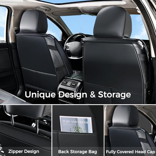Image of Huidasource Seat Cover 5 Layers, Car Seat Covers Full Set Faux Leather, Seat Covers for SUV, Side Open Design Airbag Pops Out, Front ＆ Back Seats Fit for Most Cars Van Truck Etc(Full Set /Black&White)