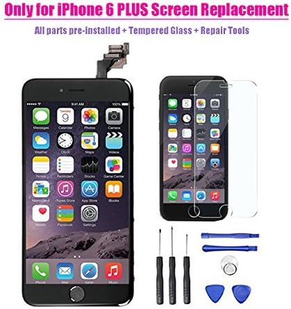 For iPhone 6 Plus LCD Screen Replacement Digitizer Assembly with Proximity Sensor + Ear Speaker + Front Camera + Home Button + Screen Protector + Repair Tools - Not fit for iPhone 6S (Black)