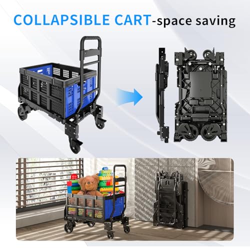 Carretilla plegable 2 en 1 con capacidad 330 lb y ruedas miniatura 3