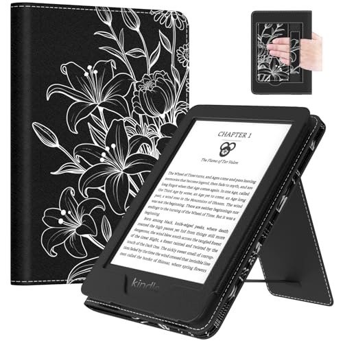 Image of MoKo Case for 6 inch Ebook(11th Generation, 2024 /2022) /(10th Gen,2019) /(8th Gen, 2016), Ultra Lightweight PU Shell Cover with Auto Wake /Sleep for E-Reader 2024, NOT for Kobo eReaders, Line Flower
