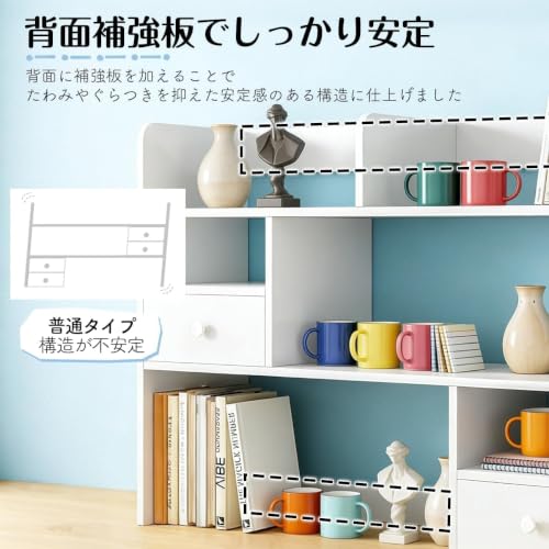 Pekaro 卓上本棚 多段式 扉2つ付き デスク上収納ラック 幅80×奥行17×高さ80cm 大容量 本立て 机上ラック デスク上置き棚 省スペース 小物整理 書斎・リビング・オフィス用 日本語説明書付き ホワイト [5]