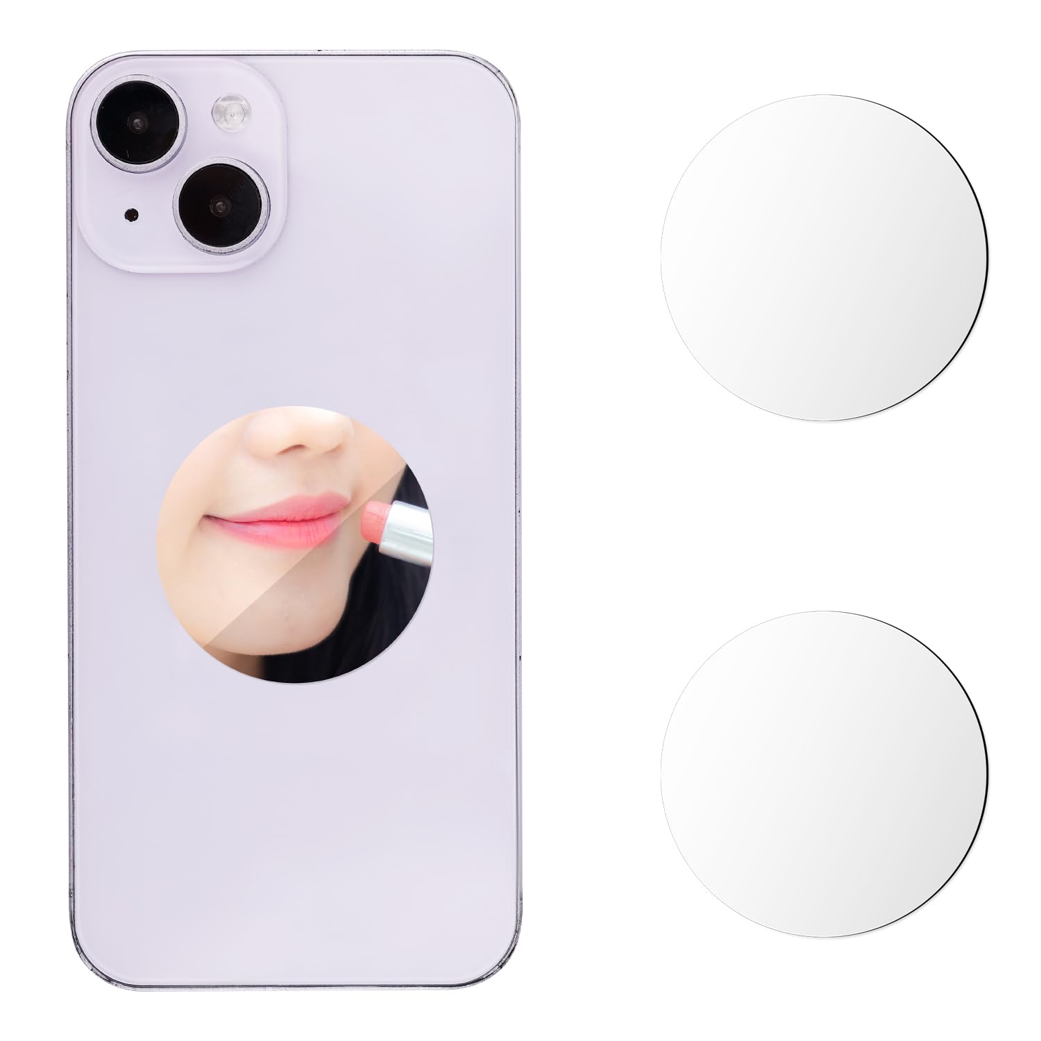 2pcs Mirror Decal for Smartphone, Stick-on Make up Mirror Back of Phone Charm Adhesive Acrylic Mirror Sticker for Phone Case (Round)