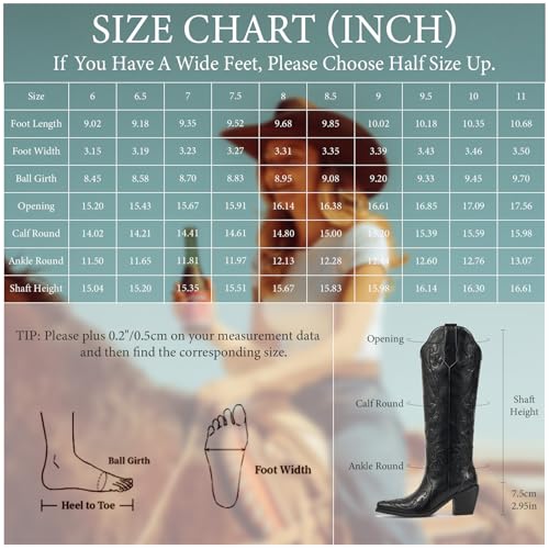 Image of wetkiss Knee High Cowboy Boots for Women, Stable and Comfortable | Western Style,Cowgirl Boots,Versatile,Pull On,Various Occasions,Non-slip Sole,Bohemian Rural Style
