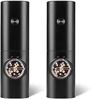 Kit 2 Moedores Elétricos de Sal e Pimenta com Luz LED, Design Premium, Automático, Moagem Ajustável para Cozinha e Churrasco