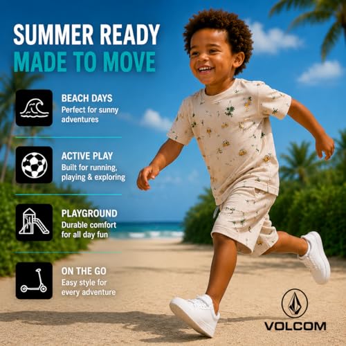 Image of Volcom Toddler Baby Boy Shorts Set - 2 Piece Short Sleeve Graphic Tees and Shorts Infant Toddler Little Boys Summer Outfits