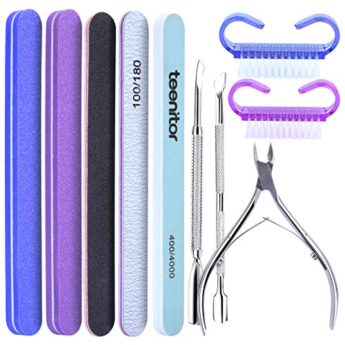 Teenitor Professional Manicure and Pedicure Tools Kit- Nail File and Buffer Block Sponge, Cuticle Remover Cutter Nipper and Pusher, and Nail Brushes