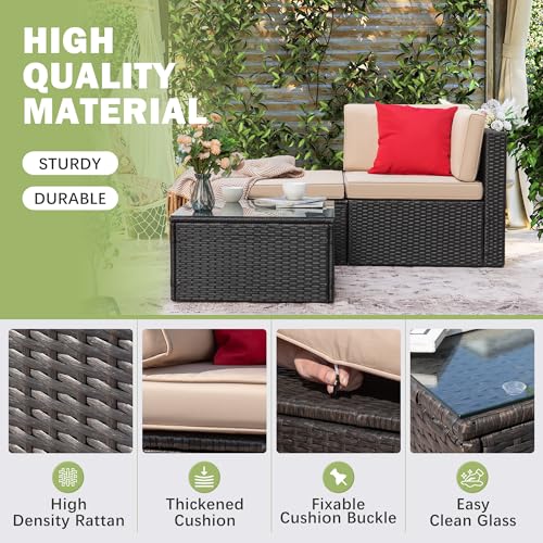 Devoko LCRF1CS1TT1OT0 Patio Furniture Set 3 Pieces Outdoor Conversation Sofa And Ottoman Rattan Outdoor Sectional Sofa Couch thumb #7
