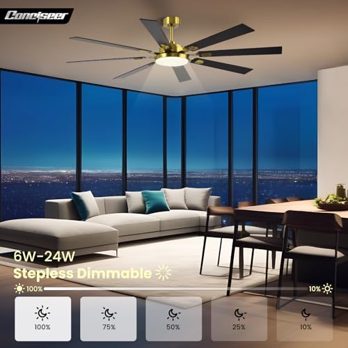 Image of 72 Inch Ceiling Fans with Lights and Remote, Dual Color 8 Blades, Bedroom Living Room Office Library Cafe Outdoor Industrial, 3CCT Dimmable, 6 Speed Reversible Quiet DC Motor, Gold /Wood Grain