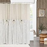 DOSLY IDÉES Linen Button Farmhouse Beige Shower Curtain,Bow Tie,Linen and Cotton Woven Fabric,Pleate