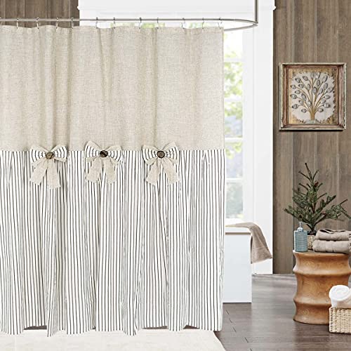 Dosly Idées Linen Button Farmhouse Beige Shower Curtain,Bow Tie,Linen And Cotton Woven Fabric,Pleated Brown Stripe,Country Style,72X72 In #TOP15