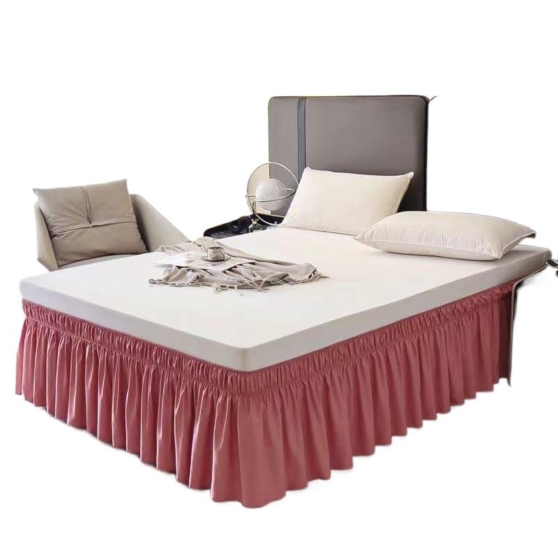 Gonne Per Letto Gonna da letto avvolgente con volant tinta unita con doppio strato di tessuto elastico resistente allo sbiadimento - caduta da 15 pollici(Bean paste,King 200x200x38cm)