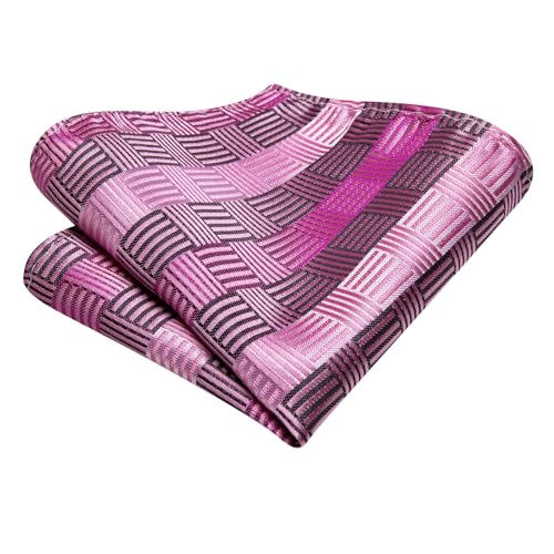 Image of Hi-Tie Pink Purple Mens Striped Ties Set Formal Necktie Lapel Pin Pocket Square Cufflinks Sets Formal Business Wedding