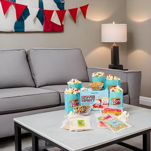 Image of Thoughtfully, Family Movie Night Supplies Kit, Includes Popcorn Bags, Gourmet Popcorn Kernels, Seasonings and Candy Toppings, Gift Basket Idea