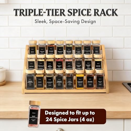 Image of Spice Rack, Spice Organizer -3 Tier Bamboo Spice Racks, Solution for Spice Storage in Kitchens, Countertops,Storage Rooms and Other Places