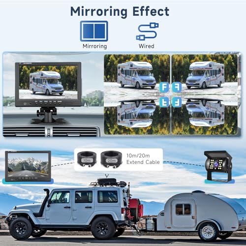 Podofo Rückfahrkamera Kabel mit Monitor 9’’ 4 Kameras Set 1/2/3/4 Geteilter Bildschirm IP68...