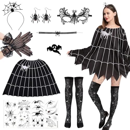 HUIKUANGEU Disfarce de Halloween, disfarce de Halloween mulher, disfarce de Halloween, disfarce mulher aranha, disfarce lustre mulher, poncho teia de aranha, disfarce de mulher aranha, de Halloween