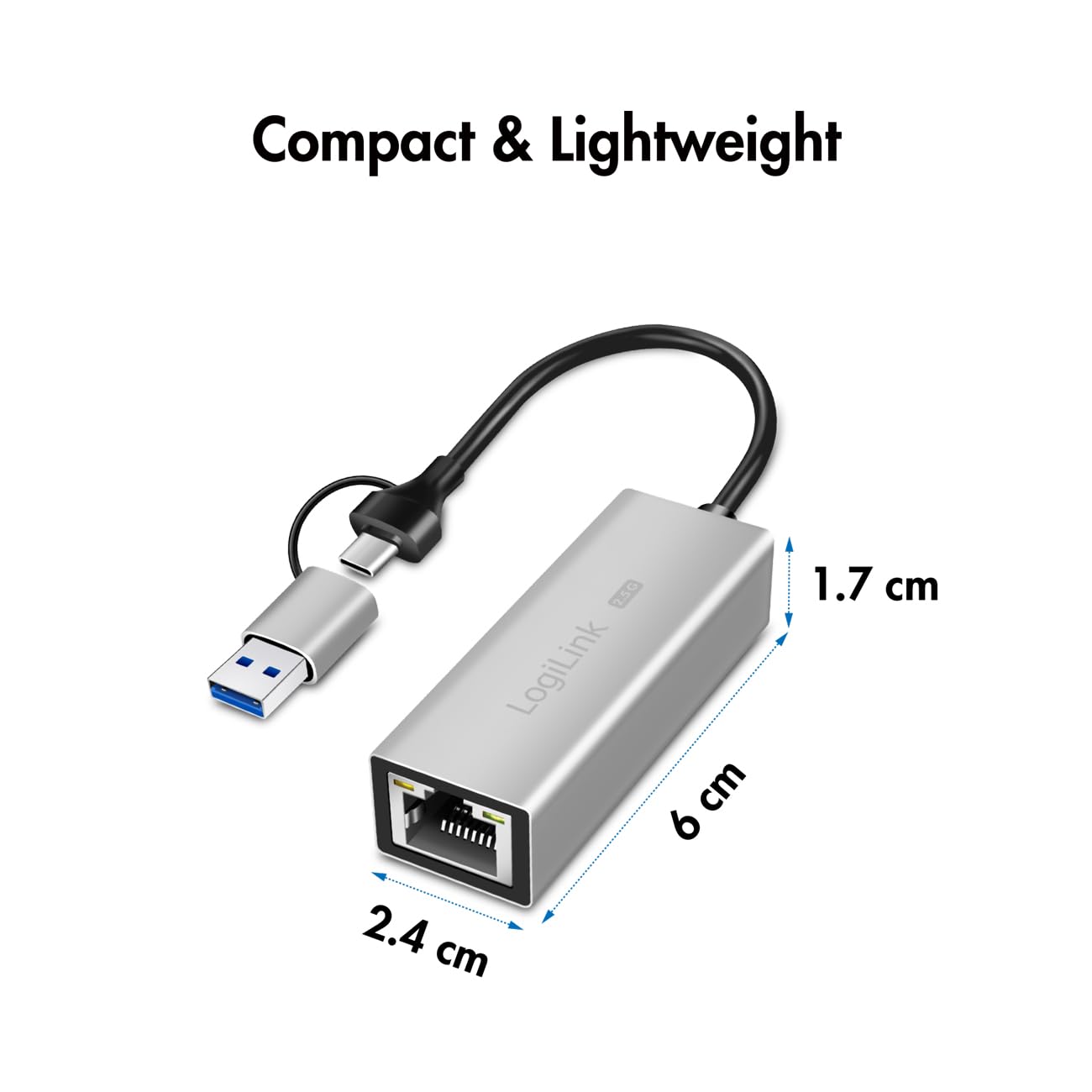 LogiLink UA0422 - USB (typ A i typ C) do RJ45 adapter sieciowy 2,5G
