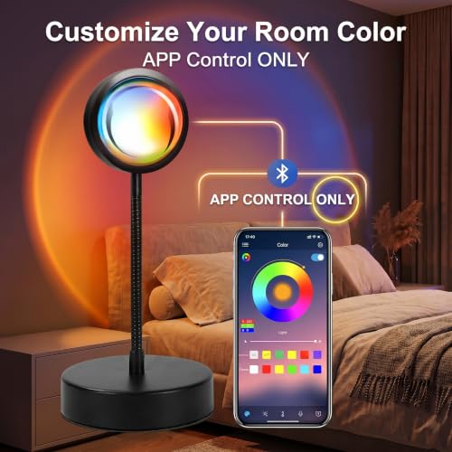 Image of JIMEI Sunset Lamp Projector - Led Lights for Bedroom, RGB Sunrise Lamp, 10w, 360 Rotation, Mood Lighting, Home /Room Decor, Gifts for Women, Desktop APP Control | APP Control,Sunrise Lamp , Mood Lighting, Gifts for Women