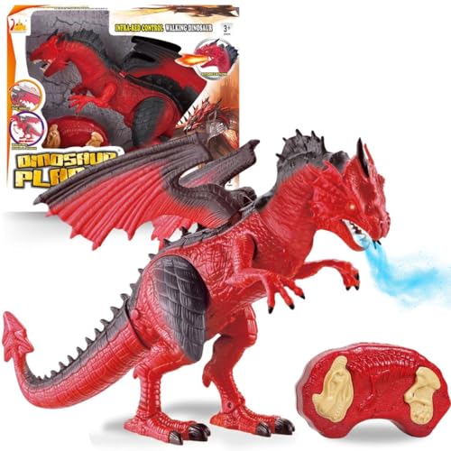 Liberty Imports Remote Control RC Dragon Toy LED Light Up Walking Dragon Roaring and Spraying Smoke, Shaking Head, Light Up Eyes and Sounds