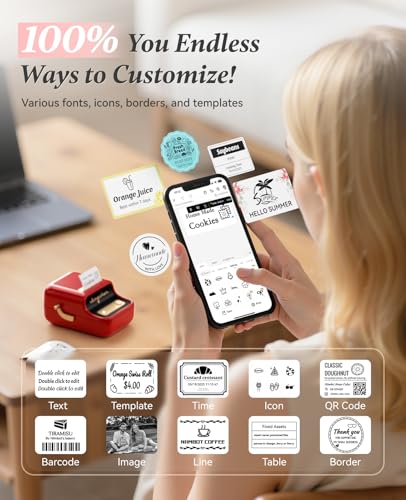 Image of NIIMBOT B21 Label Maker, Thermal Label Printer, Portable Inkless Label Makers for Home /Office /Business, with 1 Pack 50x30mm White Label, Compatible with iOS & Android (Red)
