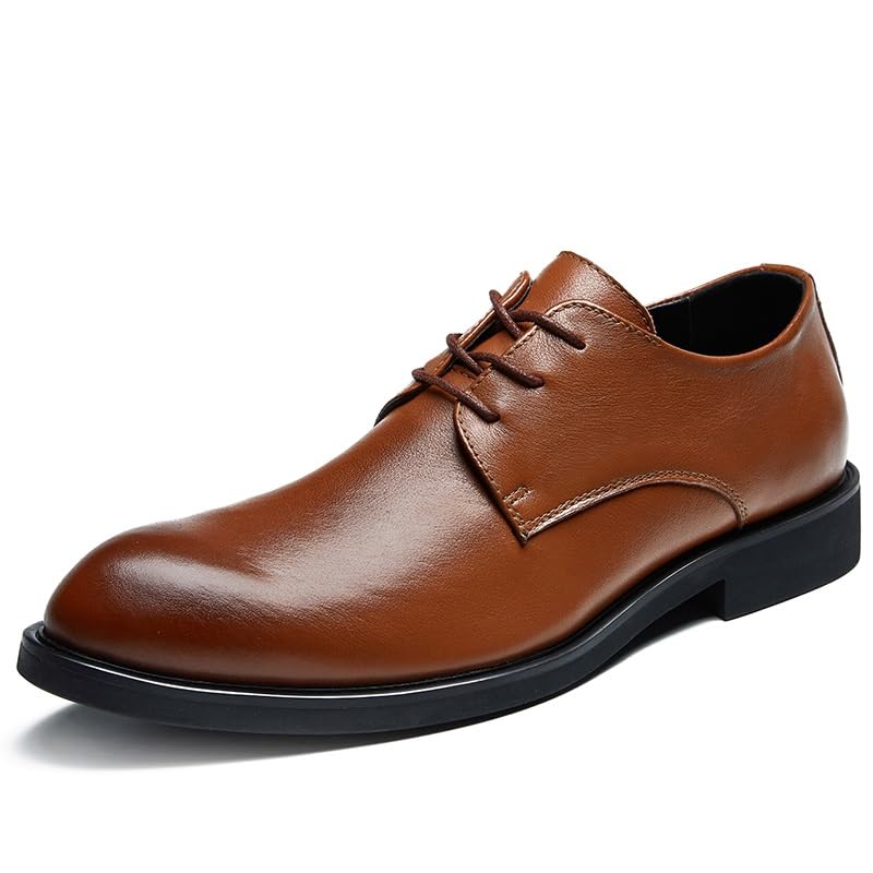 Oxford Shoes for Men Lace Up Pointed Toe Leather Solid Color Derby Shoes Low Top Rubber Sole Block Heel Resistant Non Slip Business2