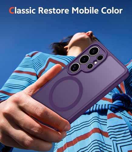 Image of FNTCASE for Samsung Galaxy S24-Ultra Case: Matte Magnetic Translucent Phone Cases with Screen Protector Lens Protection Compatible with Magsafe Rugged Protective Cell Cover (C-Dark Purple)
